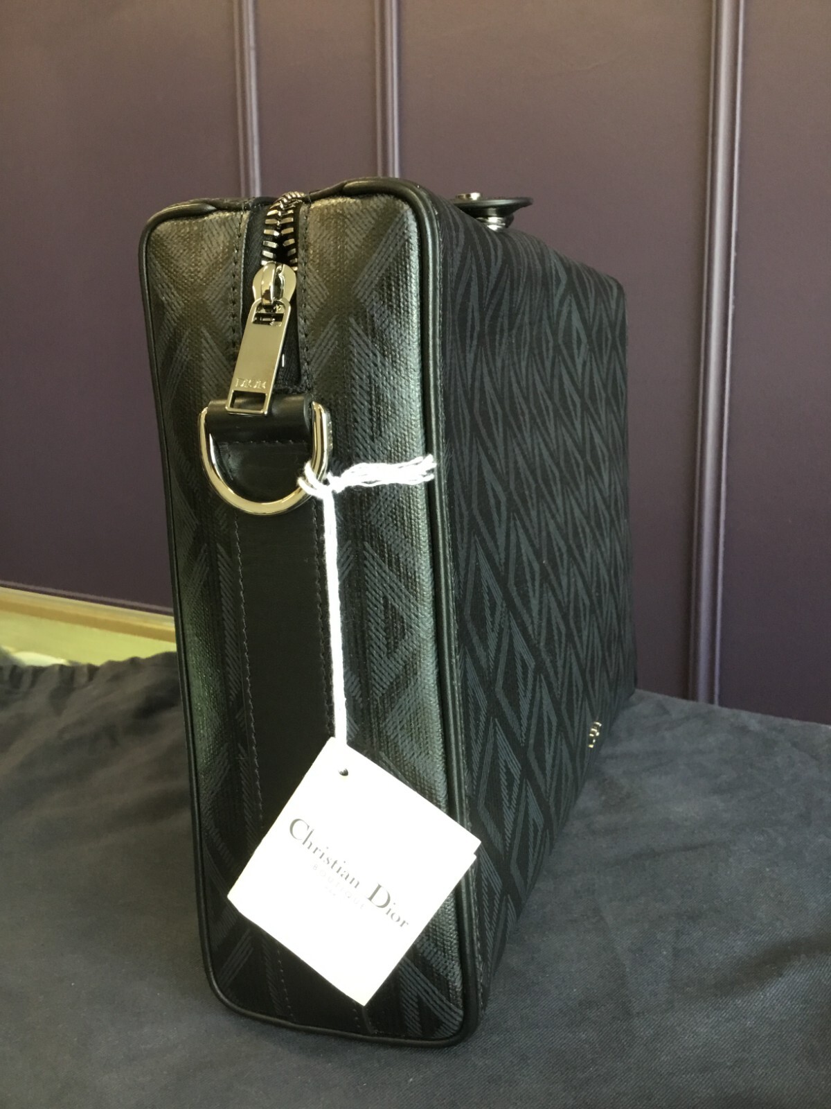 Christian Dior Lingot Briefcase Messenger Bag Men CD Diamond Coated Canvas Black image 7