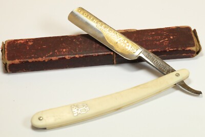 Vintage German KOBAR EXTRA Solingen Engraved Gold Plated Straight razor R029
