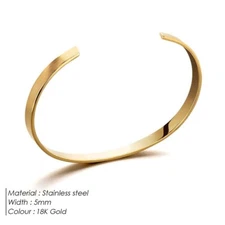 3.5/5mm 2 Colors Men Women 18K Gold Plated Cuff Bracelet Opening Bangle