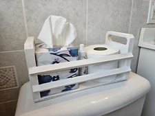 16-inch Whitewashed Wood Rectangular Toilet Tank Top Storage Tray with Handles