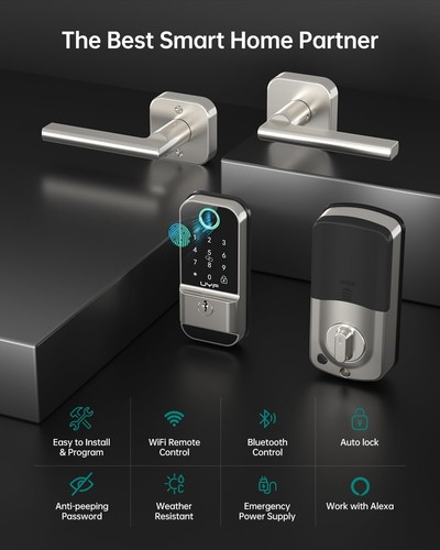 WiFi Front Door Lock Set Fingerprint Digital Keyapd Smart Deadbolt Keyless Entry - Picture 11 of 16