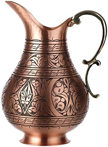 DEMMEX The Pitcher 1mm Solid Copper Handmade Engraved Copper Pitcher Vessel A...