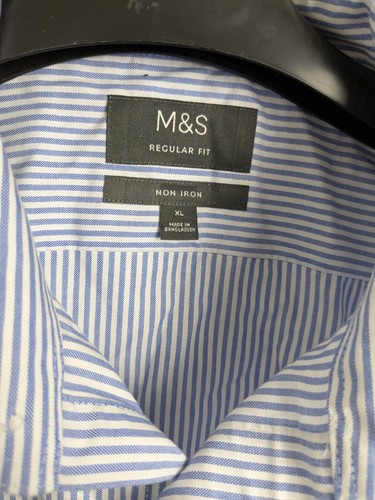 Marks & Spencer Men's casual shirt long sleeve size XL non iron blue mix striped - Picture 4 of 10