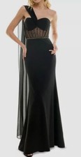 City Studios Women's Junior's Black Illusion-Bodice With Flyaway Cape Size 3/4