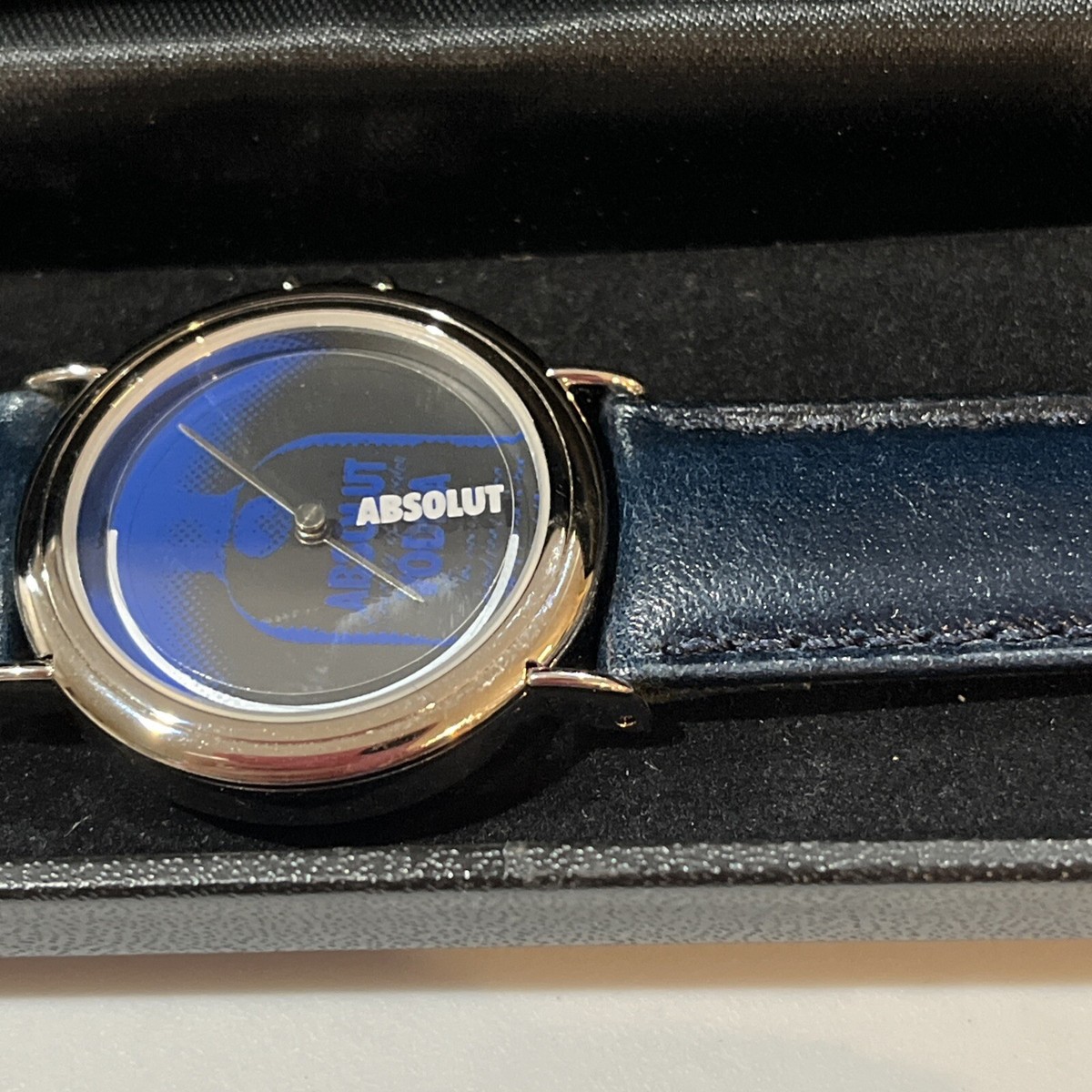 Absolut Vodka Watch In Case-Rare Collectible-NEW-Blue Leather Band