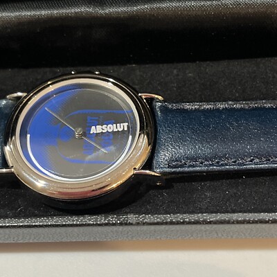 Absolut Vodka Watch In Case-Rare Collectible-NEW-Blue Leather Band