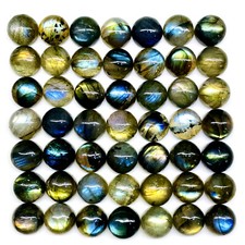 50 Pcs Natural Labradorite 8mm Round Flashy Loose Untreated Cabochon Gemstones