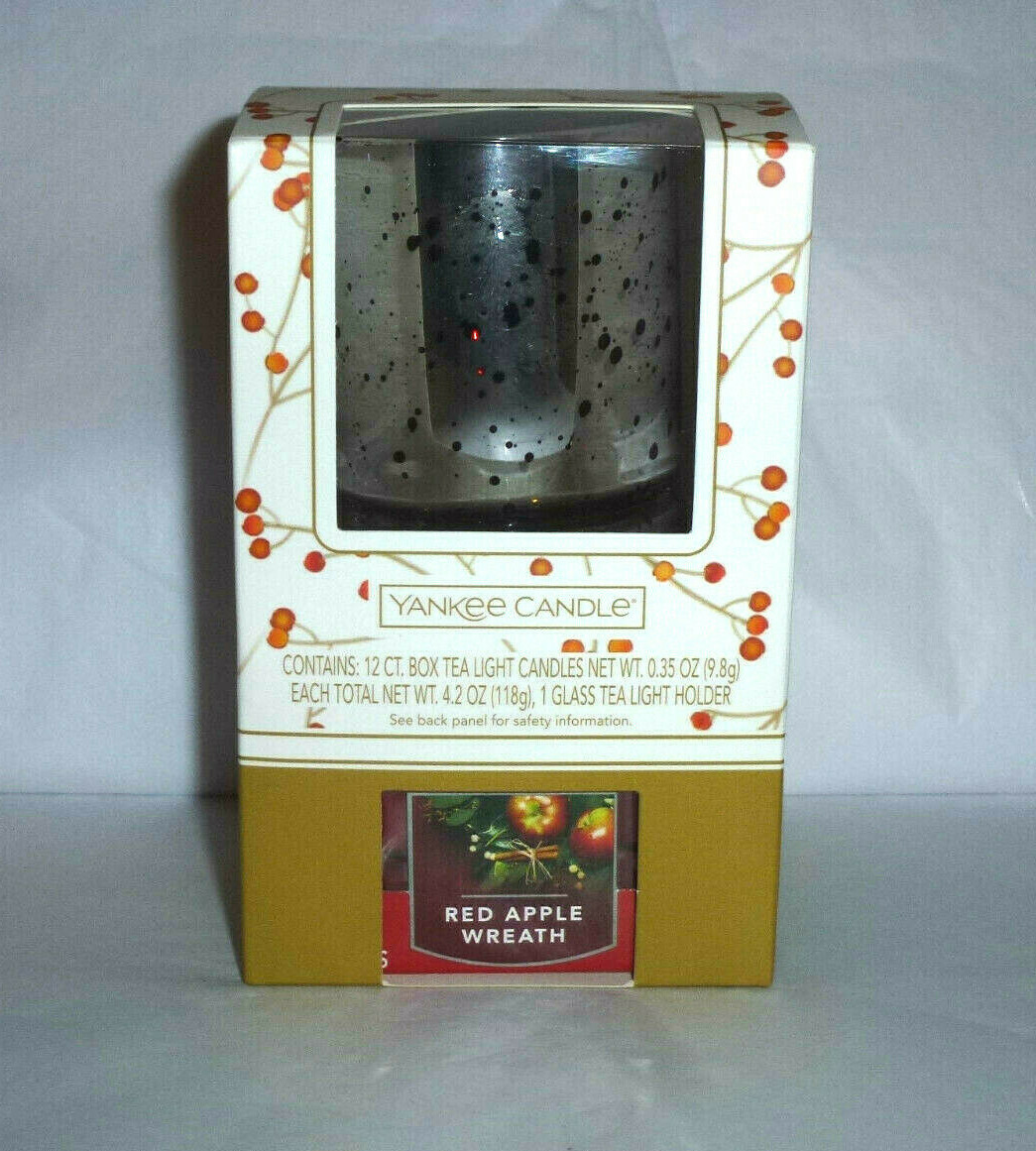 Yankee Candle Mercury Glass Tea Light Holder Gift Set w/ Red Apple
