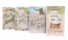 Rose Gold and Glitter Gift Bags Tags Ribbon Handles Heavy Duty 4 Bags Small 8x5