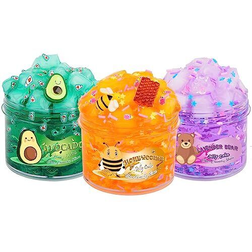 JAiiMen Slime Kit - 3 Pack Jelly Cube Clear Crunchy Slime with Avocado, Honeyco - Picture 1 of 9