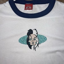 Vintage 90s 101 Dalmatians Cruella De Vil Ringer Shirt Disney Movie Sz L USA