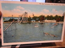 M1 Vintage Old OHIO Postcard Indian Lake Russells Point Spa Swimming Pool Slides