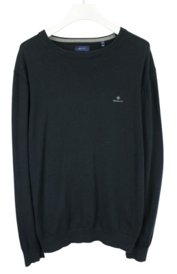 GANT Jumper Mens 2XL Crew Neck Knitted Logo Black