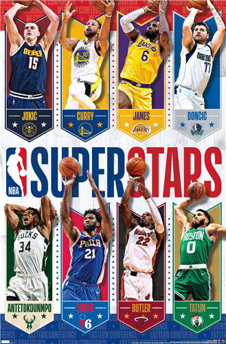 NBA SUPERSTARS 2023 22x34 Basketball POSTER LeBron, Curry, Jokic, Doncic,  Tatum+