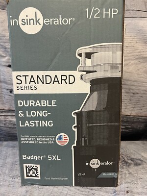InSinkErator Badger 5XL Garbage Disposal, 1/2 HP. w/instructions. New Open Box.