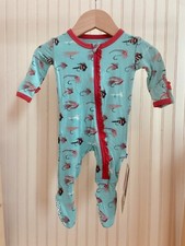 Kickee Pants Muffin Ruffle Fly Fishing Bamboo Zip Up Footie Pajama Size 0-3
