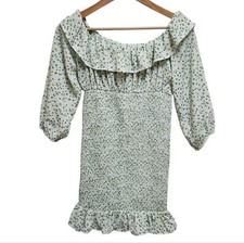 Forever 21 Dress Women S Green Floral On Off Shoulder Ruffle Smock Mini Babydoll