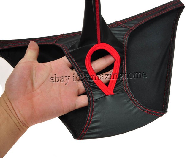 Men Faux Briefs Nuts Out Posing Underwear Long Pouch Ball Hole Mini