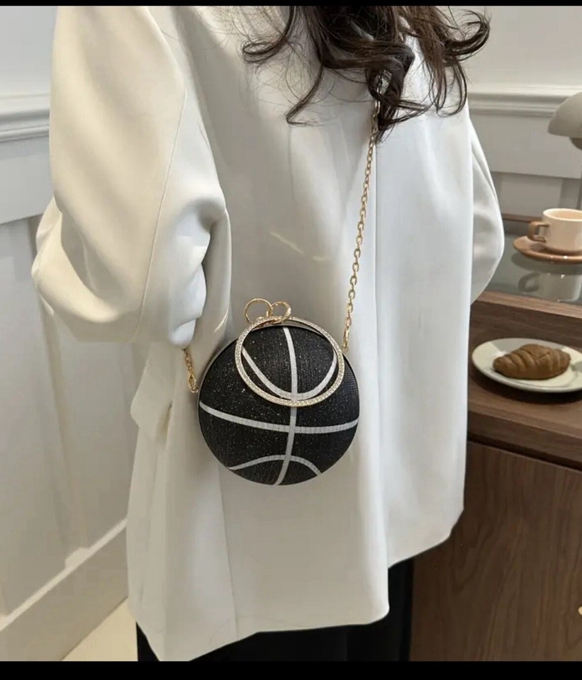 Glittery Handbag Basketball Shaped Messenger Bag Novelty Shaped Purse