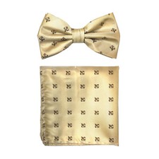 New Men's micro fiber Pre-tied Bowtie  hankie Beige pattern formal wedding prom