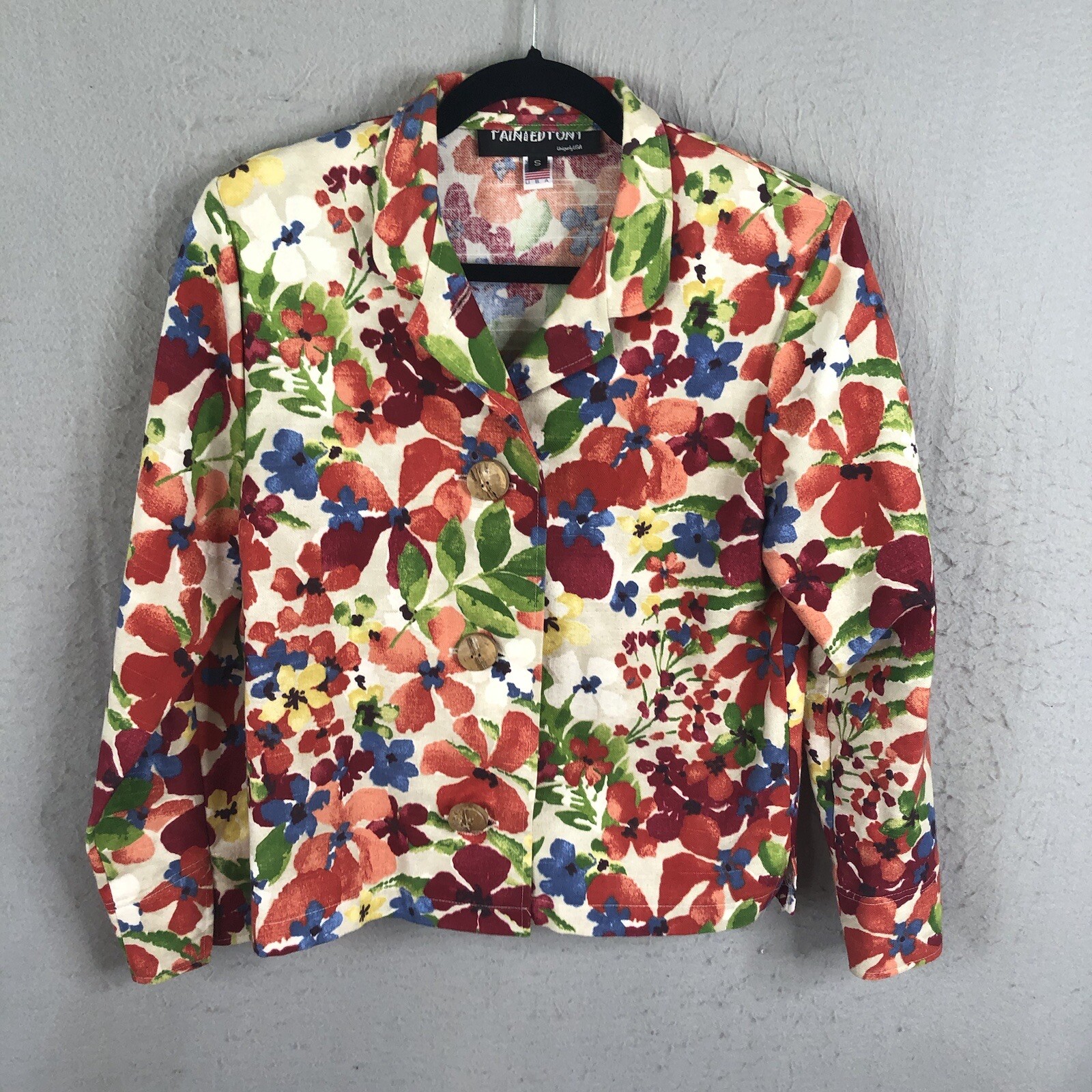 Giacca pony vintage dipinta donna piccola floreale 100% cotone fiori giardino arte