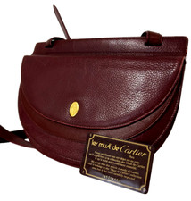 Cartier Must de Cartier Vintage Half Moon Shoulder Bag Bordeaux Leather w/ Card