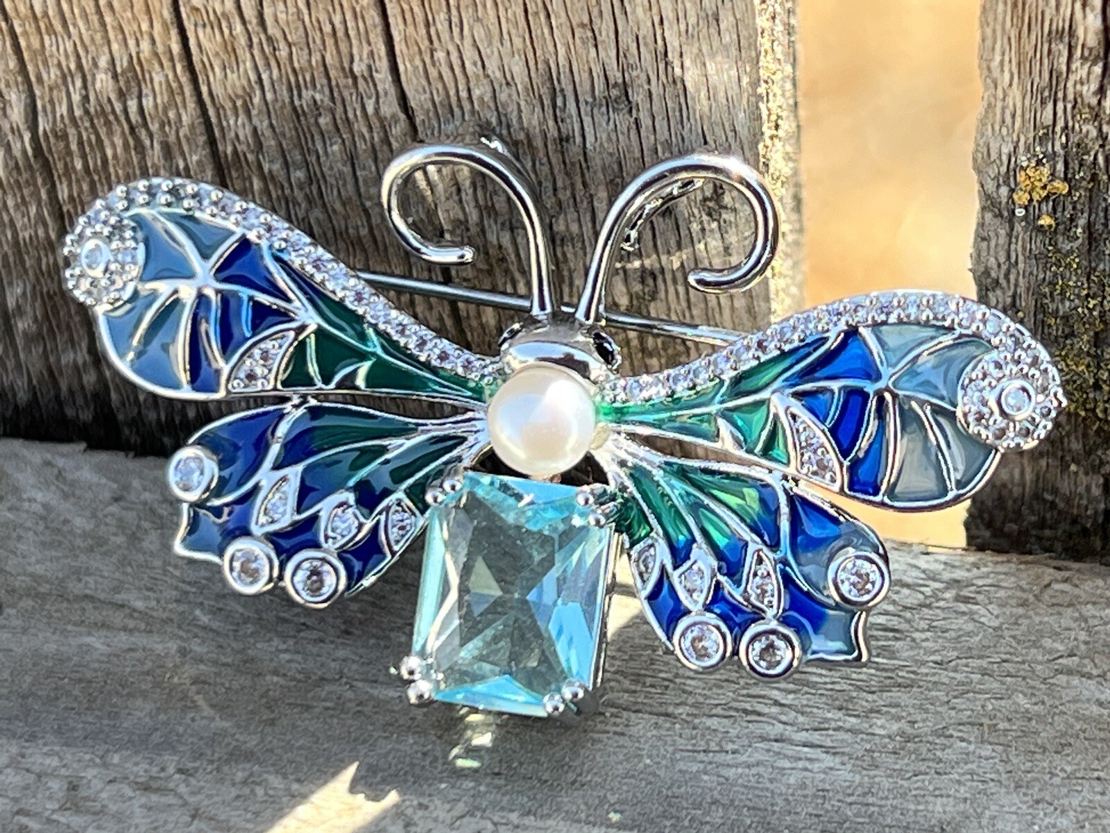 Blue Green Butterfly Insect Bee Bug Crystal Glass… - image 5