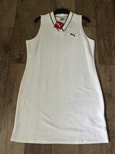 New Puma Cat V-Neck Sleeveless Women s Dress Sz L - White - Navy Trim -