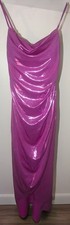 GUESS Pink Satin Ruched Cowl Neck Midi Bodycon Dress Spaghetti Strap Size 2