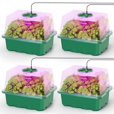 Elevated Tray With Grow Lights 4 Pack For Seed Starting Kit 12 Full Spectrum LED