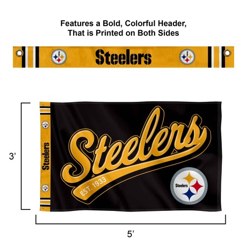 Pittsburgh Steelers Script Logo Premium 3x5 Foot Premium Flag - Picture 2 of 6