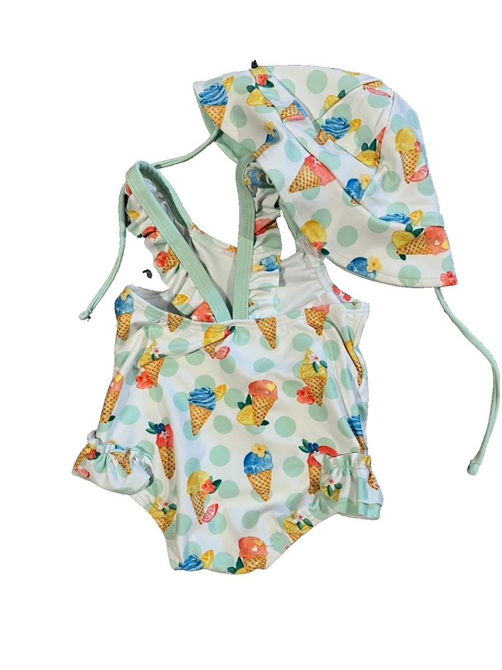 NUEVO NUEVO CON ETIQUETAS Mayoral Bebé Traje de Baño Sin Mangas Una Pieza con Sombrero para el Sol -6-9 Meses Foto 2 de 2