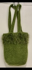 Felted Wool Shoulder Bag Moss Green Woodland Fairycore Boho Tote Purse Shaggy