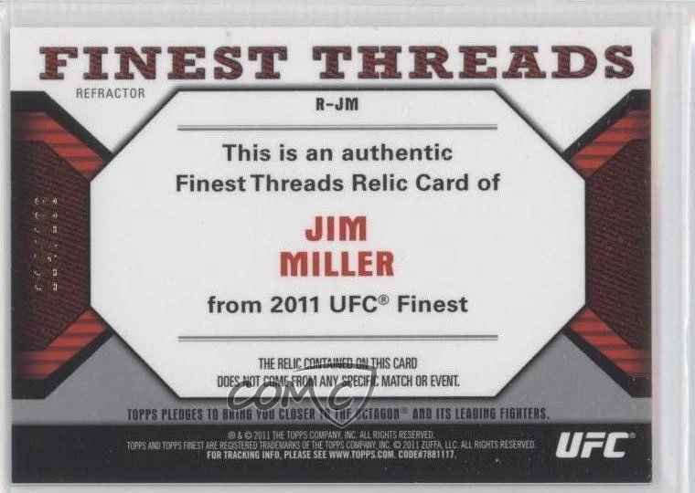 2011 Topps Finest UFC Threads Relics X-Fractor /188 Jim Miller #R-JM - Image 2 of 2