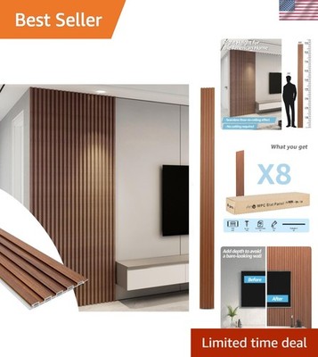WPC Slat Wall Panels, 8-Pack 108 x 6 Inch 3D Wall Accents for Interior Wall D...