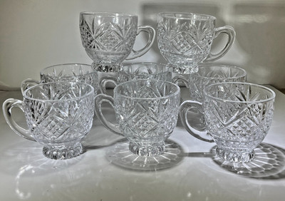 Godinger Dublin Glass Punch Cups Fan and Criss Cross Pattern Set of 8