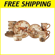 Rustic Pine Forest 16-Piece Dinnerware Set for 4 – Hand-Painted Ceramic Charm
