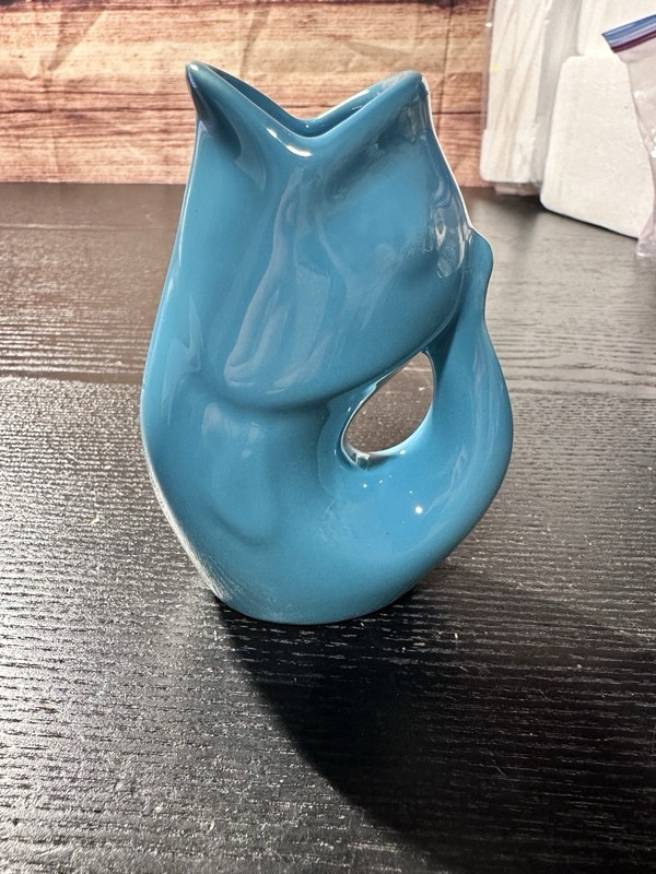 GurglePot 4" Ceramic Fish Turquoise Blue Creamer Pitcher 2006