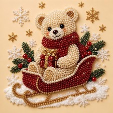 Christmas Bear Pearl Diamond Art Kit for Adults 12 x 12 Inch
