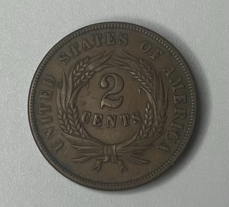 1865 Two Cent Piece 2C Ungraded Civil War Date US Copper Coin VF - Image 2 of 2