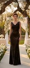 VTG Watters & Watters gray/taupe drape velvet sleeveless gown Size 6 EUC Prom