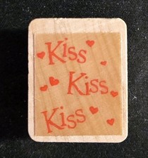 Wood Rubber Stamps Kiss Kiss Kiss Saying Love