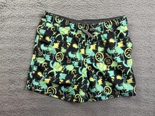 Art Class Swim Trunks Boys Large 10/12 Husky Black Neon Print Elastic Waist NWT