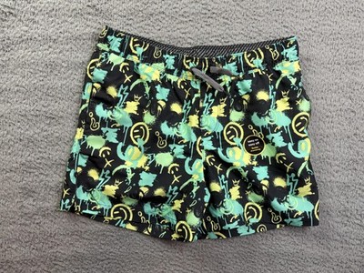 Art Class Swim Trunks Boys Large 10/12 Husky Black Neon Print Elastic Waist NWT