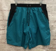 Vintage Catalina Swim Trunks Shorts Men L NOS Teal Grid 80  s New Wave