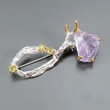 Handmade 12 ct+ Natural Amethyst Brooch 925 Sterling Silver  /NB31502