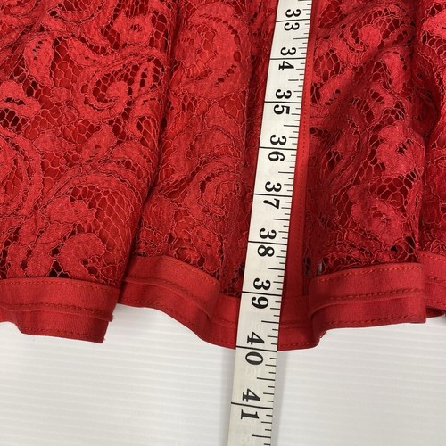Tadashi Shoji Spitzen-Overlay Fit and Flare Cocktailkleid rot komplett gefüttert Größe 8 - Bild 11 von 11