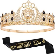 King Crown and Birthday Sash, for Men,Gold Men's Gold Black