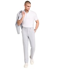 Alfani Mens Slim Fit Dress Pants 32 / 34 Light Grey Plaid Stretch