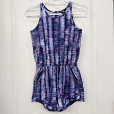 Athleta Girl On The Go Romper Size M 8-10 Blue Purple Shibori EUC
